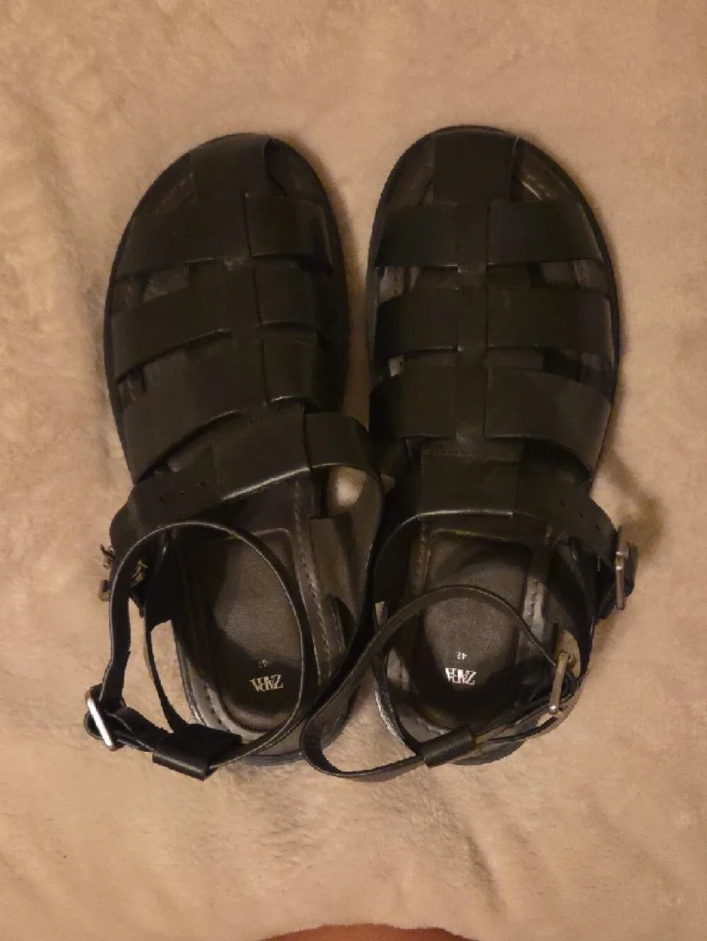 Zara Black Leather Buckle Gladiator Sandals, Sz 11 - Picture 5 of 5